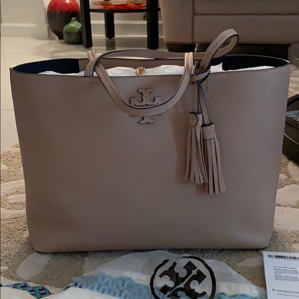 Tory Burch Blush Pink Leather Tote with Tassel